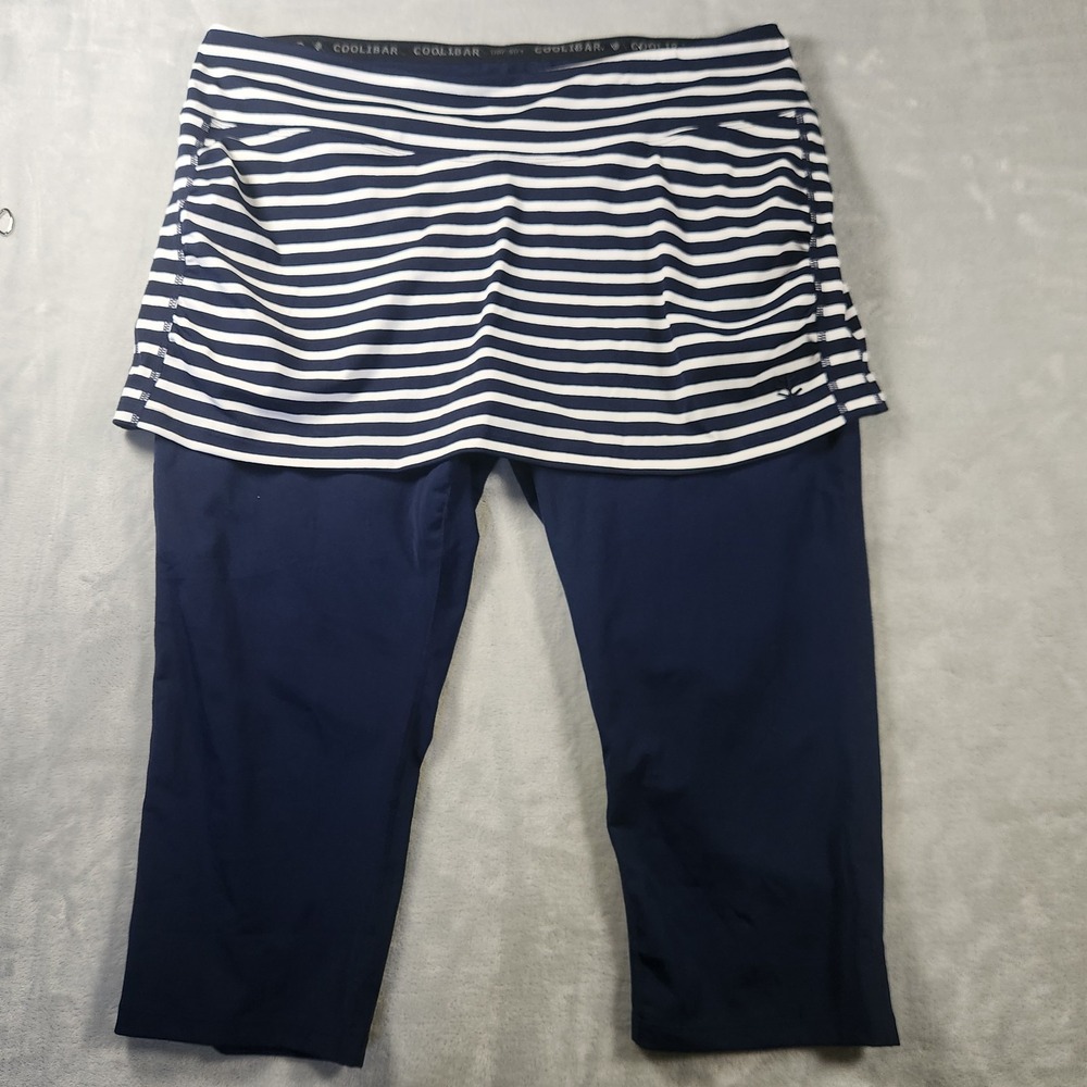Coolibar Skirted Leggings Athletic Capri Leggings Women XL Navy Blue‎ Striped